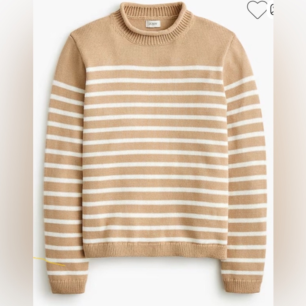 J. Crew Factory Mock neck Striped Tan and White Sweater